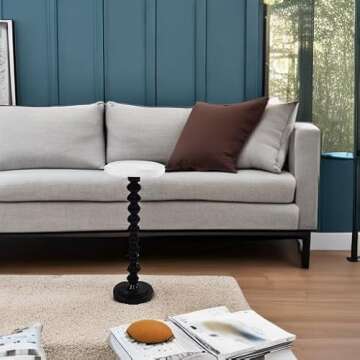 COZAYH Pedestal Small End Table, Contemporary Side Table with Black Base and White Top