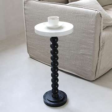 COZAYH Pedestal Small End Table, Contemporary Side Table with Black Base and White Top