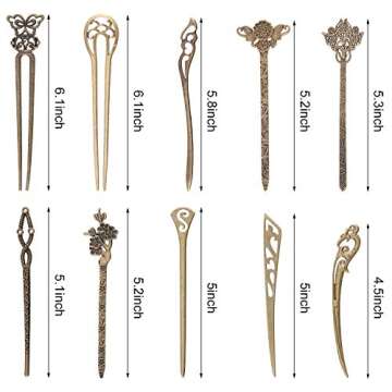 Vintage Bronze Hair Sticks - 20 Pieces for Elegant Styling