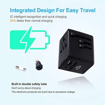 International Travel Adapter Universal Travel Adapter with 6.0A Smart Power and 3.5A USB Type-c Travel Essentials for US, EU, UK and Australia Travel Adapter AC Outlet Plug with EVA Case