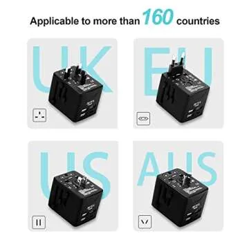International Travel Adapter Universal Travel Adapter with 6.0A Smart Power and 3.5A USB Type-c Travel Essentials for US, EU, UK and Australia Travel Adapter AC Outlet Plug with EVA Case