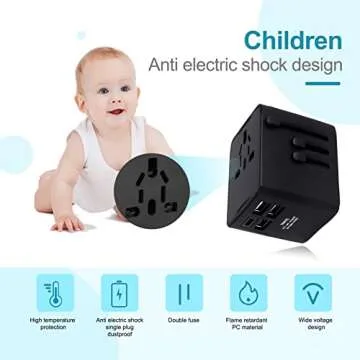 International Travel Adapter Universal Travel Adapter with 6.0A Smart Power and 3.5A USB Type-c Travel Essentials for US, EU, UK and Australia Travel Adapter AC Outlet Plug with EVA Case