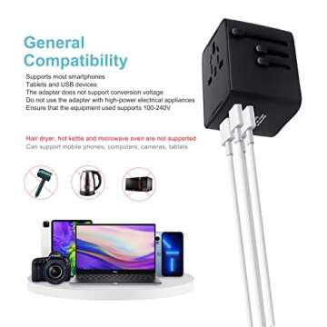 International Travel Adapter Universal Travel Adapter with 6.0A Smart Power and 3.5A USB Type-c Travel Essentials for US, EU, UK and Australia Travel Adapter AC Outlet Plug with EVA Case