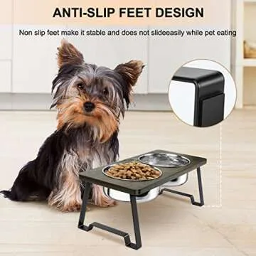 Siooko Elevated Dog Bowls for Small Dogs - Wood and Stainless Steel