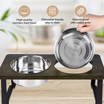 Siooko Elevated Dog Bowls for Small Dogs - Wood and Stainless Steel