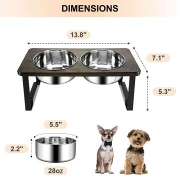 Siooko Elevated Dog Bowls for Small Dogs - Wood and Stainless Steel