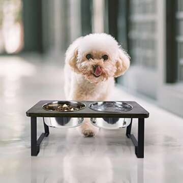 Siooko Elevated Dog Bowls for Small Dogs - Wood and Stainless Steel