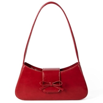 Red Burgundy Bow Purse Stylish Leather Hobo Handbag