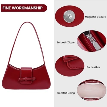 Red Burgundy Bow Purse Stylish Leather Hobo Handbag