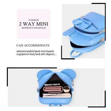 KL928 Girls Bowknot Polka Dot Cute Mini Backpack Small Daypacks Convertible Shoulder Bag Purse for Women (L.blue)