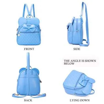 KL928 Girls Bowknot Polka Dot Cute Mini Backpack Small Daypacks Convertible Shoulder Bag Purse for Women (L.blue)