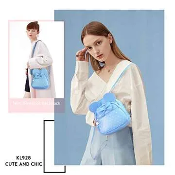 KL928 Girls Bowknot Polka Dot Cute Mini Backpack Small Daypacks Convertible Shoulder Bag Purse for Women (L.blue)