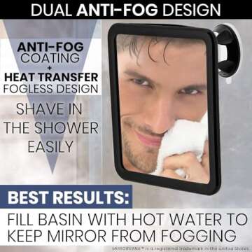 MIRRORVANA Fogless Shower Mirror for Shaving - Shatterproof & Easy Install