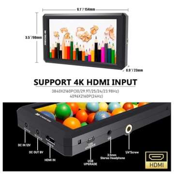 FEELWORLD F6 On Camera Monitor Bundle 6 Inch Video Assit Monitor,4K HDMI Filed Monitor with with All Waveform,3D Lut Load (Include Battery，Micro&Mini hdmi Cords，Carry Case