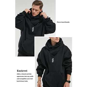 Eocicvvi Fleece Hoodies for Men Cowl Neck Sweatshirts Casual Pullover Fall Winter Loose Fit Tops wit...