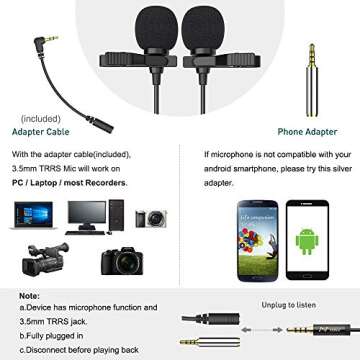 PoP voice Premium 16 Feet Dual-head Lavalier Microphone, Professional Lapel Clip-on Omnidirectional Condenser Mic for Apple iPhone,Android,PC,Recording Youtube,Interview,Video Conference,Podcast