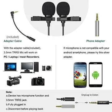 PoP voice Premium 16 Feet Dual-head Lavalier Microphone, Professional Lapel Clip-on Omnidirectional Condenser Mic for Apple iPhone,Android,PC,Recording Youtube,Interview,Video Conference,Podcast