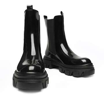 DREAM PAIRS Women's Platform Chelsea Boots Lug Sole Combat Mid Calf Slip On Chunky Ankle Booties,Siz...