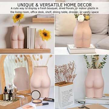 Body Vase Female Form, Tall Butt Vases for Flowers [Speckled Matte Pink Ceramic] Booty Cheeky Woman ...