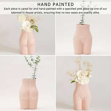 Body Vase Female Form, Tall Butt Vases for Flowers [Speckled Matte Pink Ceramic] Booty Cheeky Woman Shaped Sculpture Modern Boho Room Decor Indoor Planter Pot Feminist Lady Bum Unique Table Accent Art