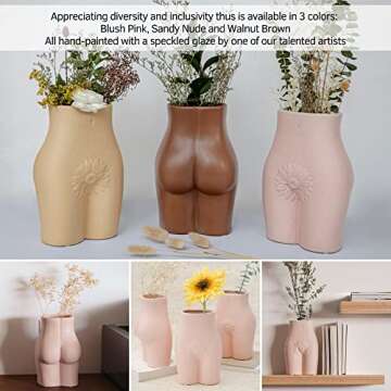 Body Vase Female Form, Tall Butt Vases for Flowers [Speckled Matte Pink Ceramic] Booty Cheeky Woman Shaped Sculpture Modern Boho Room Decor Indoor Planter Pot Feminist Lady Bum Unique Table Accent Art