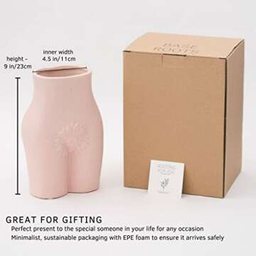 Body Vase Female Form, Tall Butt Vases for Flowers [Speckled Matte Pink Ceramic] Booty Cheeky Woman Shaped Sculpture Modern Boho Room Decor Indoor Planter Pot Feminist Lady Bum Unique Table Accent Art