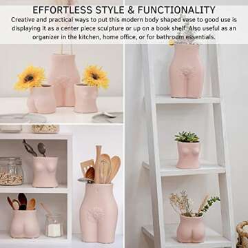 Body Vase Female Form, Tall Butt Vases for Flowers [Speckled Matte Pink Ceramic] Booty Cheeky Woman Shaped Sculpture Modern Boho Room Decor Indoor Planter Pot Feminist Lady Bum Unique Table Accent Art