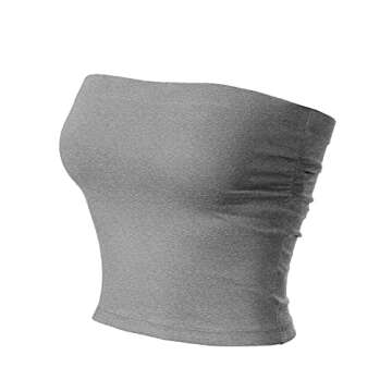 MixMatchy Women's Solid Casual Summer Side Shirring Tube Top in Heather Grey