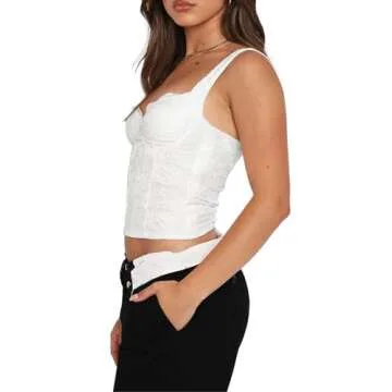 REORIA Women's Summer Fashion Sexy Square Neck Sleeveless Cute Trendy Going Out Lace Bustier Crop Ta...