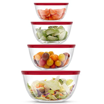 JoyJolt Kitchen Large Mixing Bowl Set - 8pc Glass with Lids Set – Neat Nesting/ Batter Bowl - Cook...