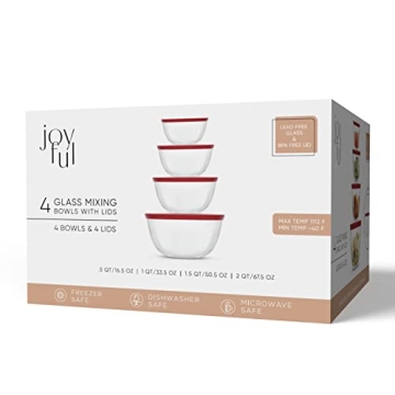 JoyJolt Kitchen Large Mixing Bowl Set - 8pc Glass with Lids Set – Neat Nesting/ Batter Bowl - Cooking Bowls - Storage Bowls with Lids and Big Salad Bowl with BPA-Free Lids