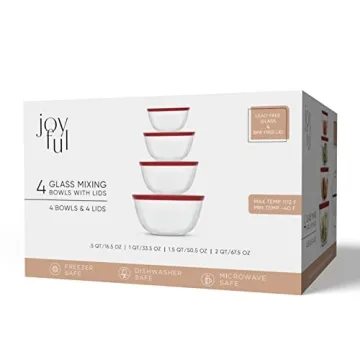 JoyJolt Kitchen Large Mixing Bowl Set - 8pc Glass with Lids Set – Neat Nesting/ Batter Bowl - Cooking Bowls - Storage Bowls with Lids and Big Salad Bowl with BPA-Free Lids