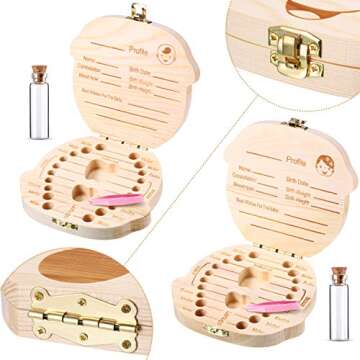 2 Wooden Baby Tooth Box, Cute Children Tooth Storage Container Kids Keepsake Organizer Gift Tooth Sa...