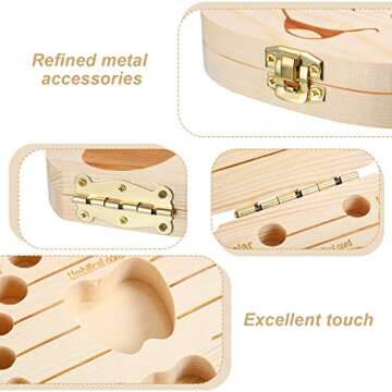 2 Wooden Baby Tooth Box, Cute Children Tooth Storage Container Kids Keepsake Organizer Gift Tooth Saver Box with Tweezers and Lanugo Bottle to Keep The Childhood Memory (Girl and Boy)