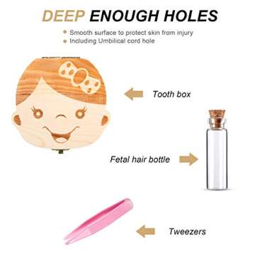 2 Wooden Baby Tooth Box, Cute Children Tooth Storage Container Kids Keepsake Organizer Gift Tooth Saver Box with Tweezers and Lanugo Bottle to Keep The Childhood Memory (Girl and Boy)