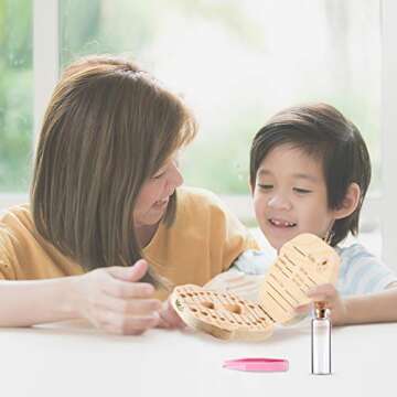 2 Wooden Baby Tooth Box, Cute Children Tooth Storage Container Kids Keepsake Organizer Gift Tooth Saver Box with Tweezers and Lanugo Bottle to Keep The Childhood Memory (Girl and Boy)