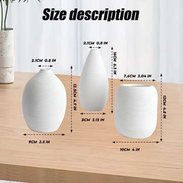 White Ceramic Vase Set of 3,Small Ribbed Vases for Rustic Home Decor,Modern Farmhouse Decor, Living Room Decor, Book Shelf, Mantel and Minimalism Dining Coffee Table Decor