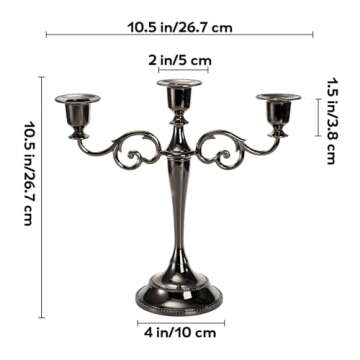 YOUEON 3 Arm Glossy Black Candelabra, Candelabra Candle Holder, 10 Inch Tall Candlesticks Holder, El...