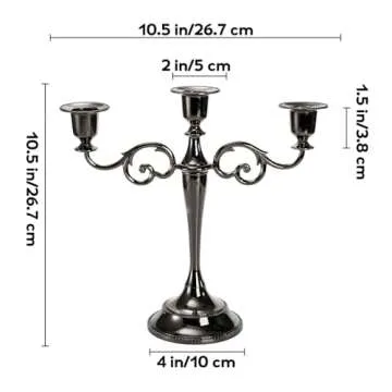 YOUEON 3 Arm Glossy Black Candelabra - Elegant Centerpiece for All Occasions