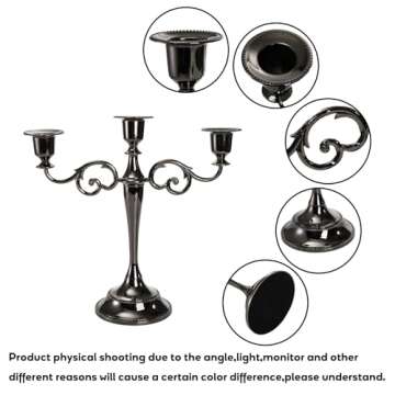 YOUEON 3 Arm Glossy Black Candelabra, Candelabra Candle Holder, 10 Inch Tall Candlesticks Holder, Elegant Taper Candle Holder Centerpiece for Wedding, Church, Halloween, Dining, Home Decor