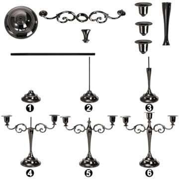 YOUEON 3 Arm Glossy Black Candelabra, Candelabra Candle Holder, 10 Inch Tall Candlesticks Holder, Elegant Taper Candle Holder Centerpiece for Wedding, Church, Halloween, Dining, Home Decor