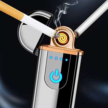 Electric Lighter Slim Coil Lighter USB Rechargeable Windproof Cigarette Lighters with Smart Fingerpr...