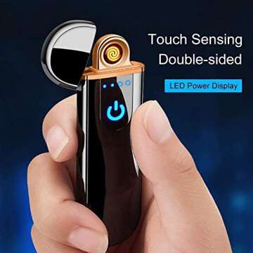 Electric Lighter Slim Coil Lighter USB Rechargeable Windproof Cigarette Lighters with Smart Fingerprint Sensor Double Side Ignition (Black)