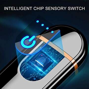 Electric Lighter Slim Coil Lighter USB Rechargeable Windproof Cigarette Lighters with Smart Fingerprint Sensor Double Side Ignition (Black)