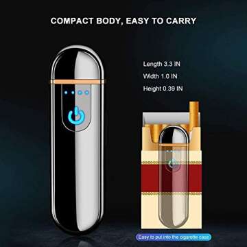 Electric Lighter Slim Coil Lighter USB Rechargeable Windproof Cigarette Lighters with Smart Fingerprint Sensor Double Side Ignition (Black)