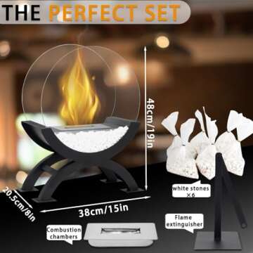 JHY DESIGN Round Glass Large Tabletop Fireplace 19" H Portable Fire Bowl Pot Clean Burning Bio Ethan...