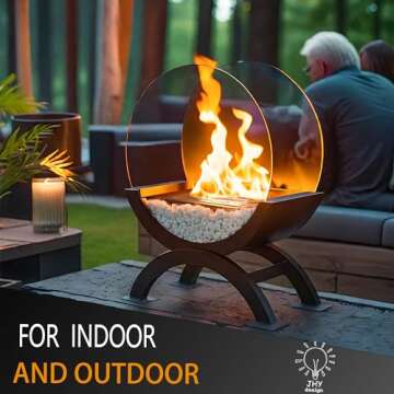 JHY DESIGN Round Glass Large Tabletop Fireplace 19" H Portable Fire Bowl Pot Clean Burning Bio Ethanol Ventless Fireplace for Indoor Outdoor Patio Parties Events(Black)