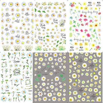 12 Sheets Flower Nail Art Stickers, Adhesive Nail Decals Daisies Flowers Mix DIY Design Spring Summer Nail Decoration Accessories for Girl Women