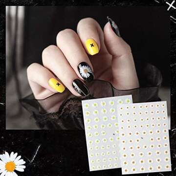 12 Sheets Flower Nail Art Stickers, Adhesive Nail Decals Daisies Flowers Mix DIY Design Spring Summer Nail Decoration Accessories for Girl Women