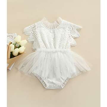 2pcs Summer Baby Girls Romper Dress Headband Knitted Lace Fly Sleeve Solid Ruffles Jumpsuits Clothin...